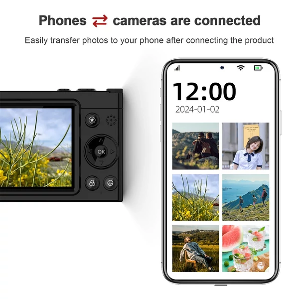 D7 hordozható 4K CCD digitális fényképezőgép, WiFi digitális videokamera - Fekete