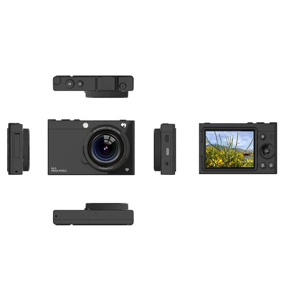 D7 hordozható 4K CCD digitális fényképezőgép, WiFi digitális videokamera - Fekete