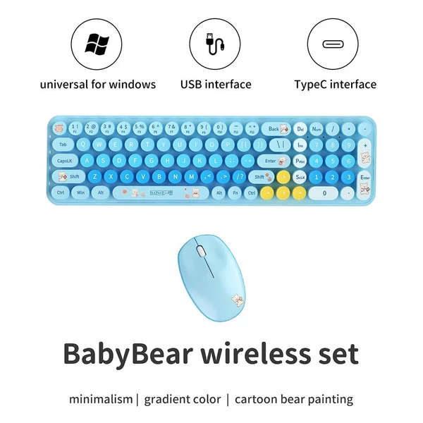 Mofii vezeték nélküli billentyűzet és egér készlet, BabyBear 2.4G USB - Kék