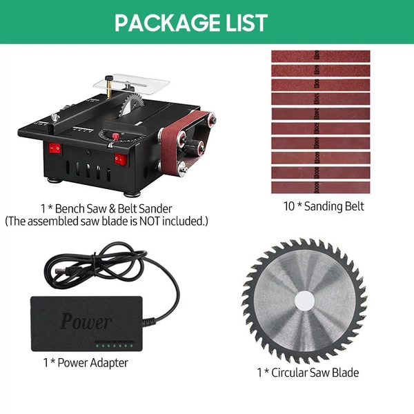 Mini asztali fűrész és szalagcsiszoló, változó sebességű körfűrész, 150 W (Normál)