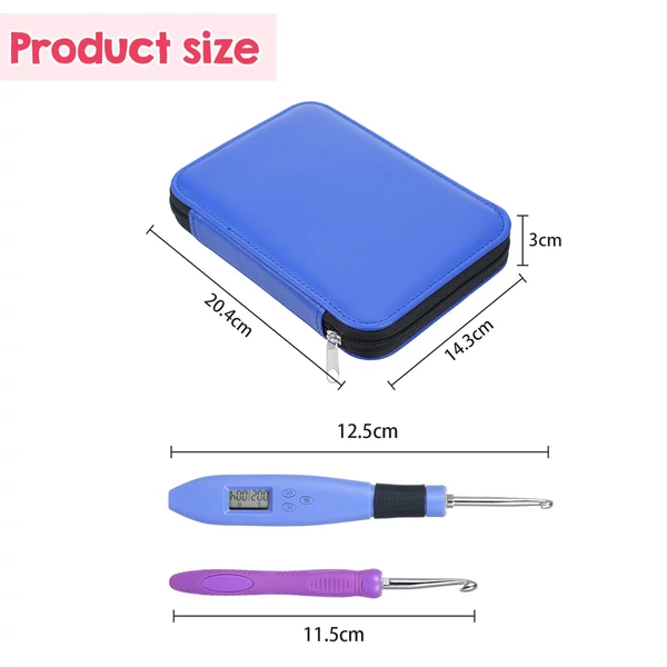 Számláló horgolótű 18 különböző méretű LED-del és digitális öltésszámlálóval