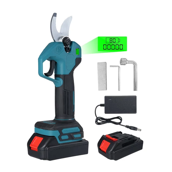 Kefe nélküli elektromos metszőolló 2db 21V 1300mah akkumulátorral