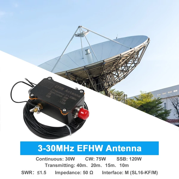 3-30 MHz-es EFHW antenna, tápfeszültség végantenna, 1:49 szélessávú mini rádióantenna