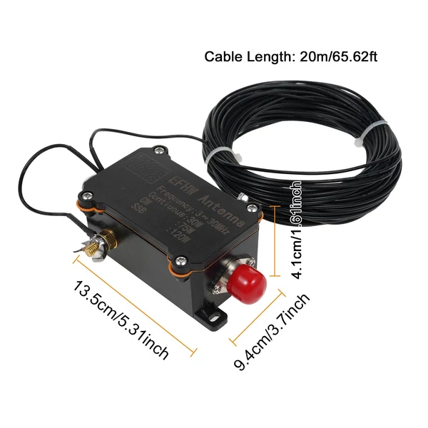 3-30 MHz-es EFHW antenna, tápfeszültség végantenna, 1:49 szélessávú mini rádióantenna