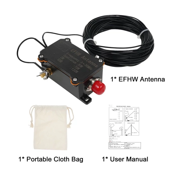 3-30 MHz-es EFHW antenna, tápfeszültség végantenna, 1:49 szélessávú mini rádióantenna