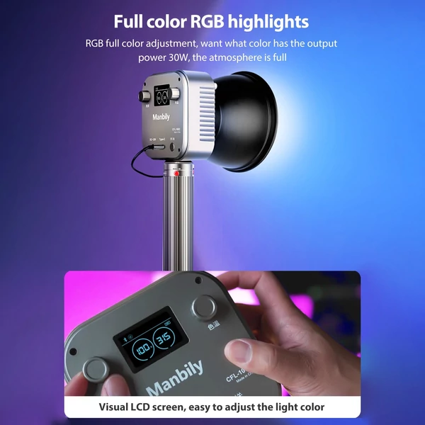 Manbily hordozható RGB videolámpa, fényképezési LED videolámpa