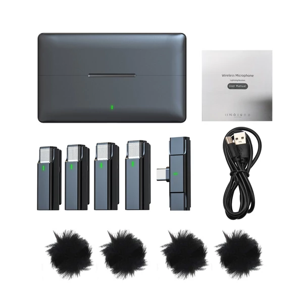 Egy trigger / négy 2.4G vezeték nélküli mikrofonrendszer, csíptetős mikrofon telefonhoz - C típusú Android okostelefonokhoz