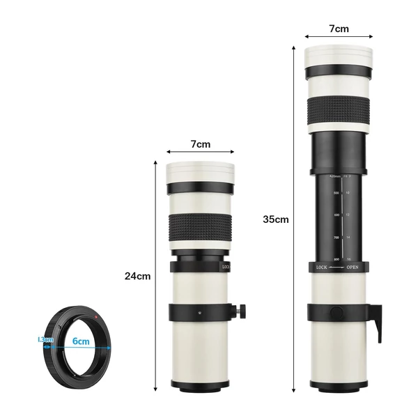 Fényképezőgép, MF szuper teleobjektív, F/8.3-16, 420-800 mm, T2 rögzítő - Fehér