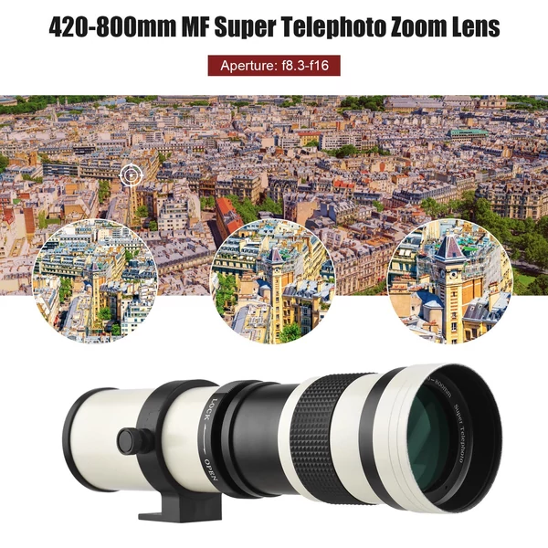 Fényképezőgép, MF szuper teleobjektív, F/8.3-16, 420-800 mm, T2 rögzítő - Fehér
