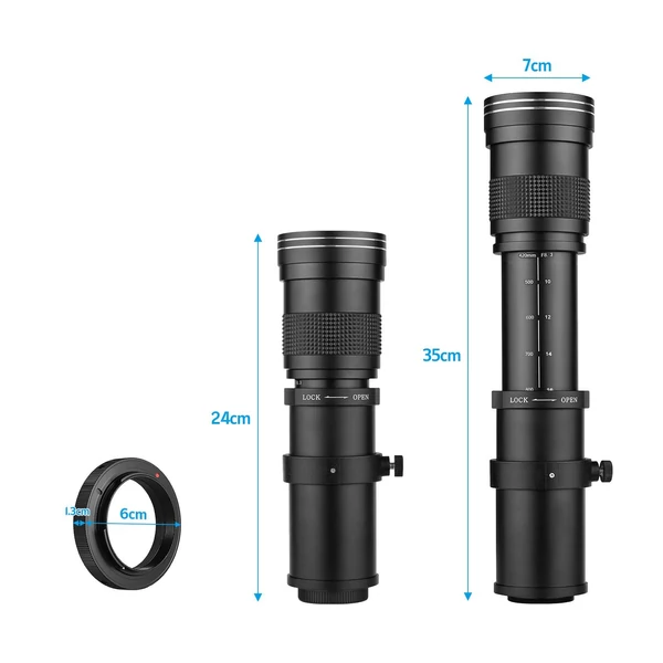 Fényképezőgép, MF szuper teleobjektív, F/8.3-16, 420-800 mm, T2 rögzítő - Fekete