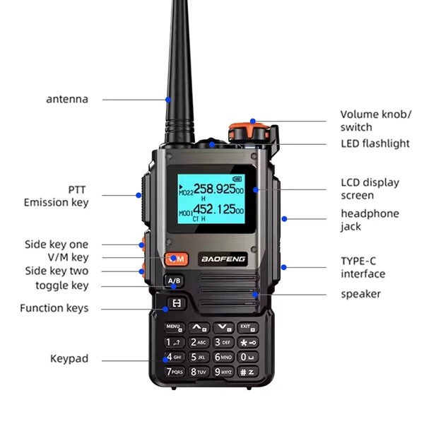 BAOFENG hordozható 5W-os walkie talkie, nagy hatótávolságú vezeték nélküli interfon