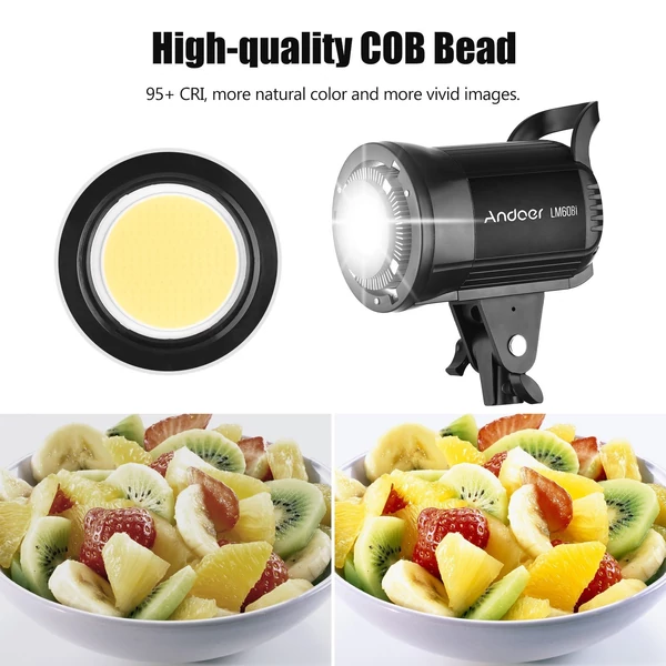 Andoer LM60Bi hordozható LED-es fotózási kitöltőlámpa, 60 W-os stúdió videólámpa