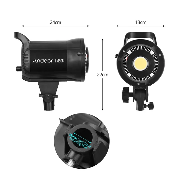 Andoer LM60Bi hordozható LED-es fotózási kitöltőlámpa, 60 W-os stúdió videólámpa