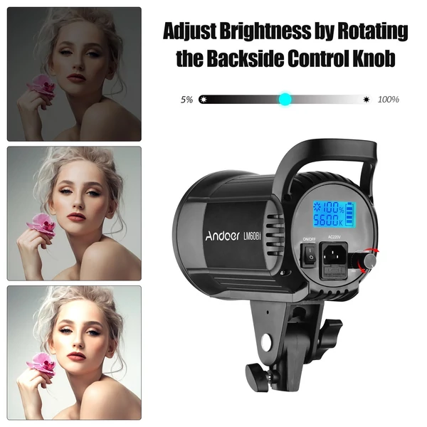 Andoer LM60Bi hordozható LED-es fotózási kitöltőlámpa, 60 W-os stúdió videólámpa