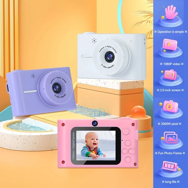1080P digitális fényképezőgép, 20MP gyerekkamera - Pink