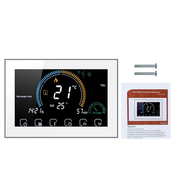 95-240 V intelligens termosztát, programozható termosztát, 5+1+1 hat periódusos hangos APP vezérlés - Fehér, Wi-Fi