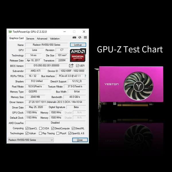 Yeston RX550-2G 4HD 4 képernyős grafikus kártya, támogatja az osztott képernyőt