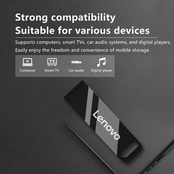 Lenovo SX110 USB 2.0 flash meghajtó, hordozható fém U-Disk - Fekete, 16G