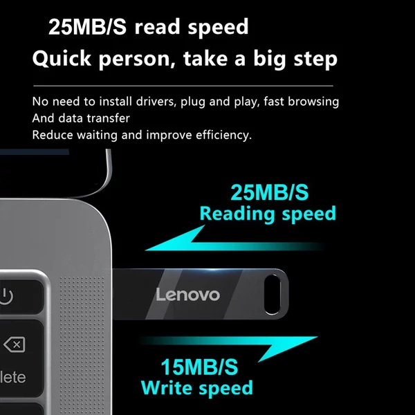 Lenovo SX110 USB 2.0 flash meghajtó, hordozható fém U-Disk - Fekete, 32G
