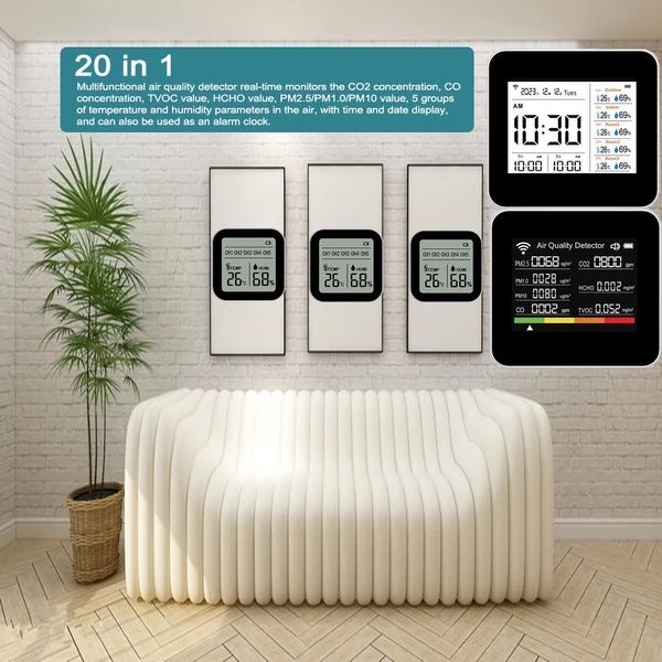20 az 1-ben Tuya WIFI intelligens levegőminőség-figyelő, beltéri CO2-érzékelő (5 alegységgel)