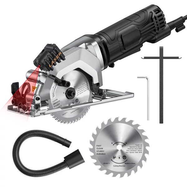 Mini körfűrész, 4,8 A 4-1/2 hüvelykes kompakt körfűrész, 3700 ford./perc - Szürke