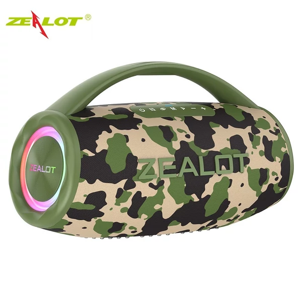 ZEALOT S97 80 W vezeték nélküli BT hangszóró erőteljes basszussal és színes fényekkel - Terepszínű