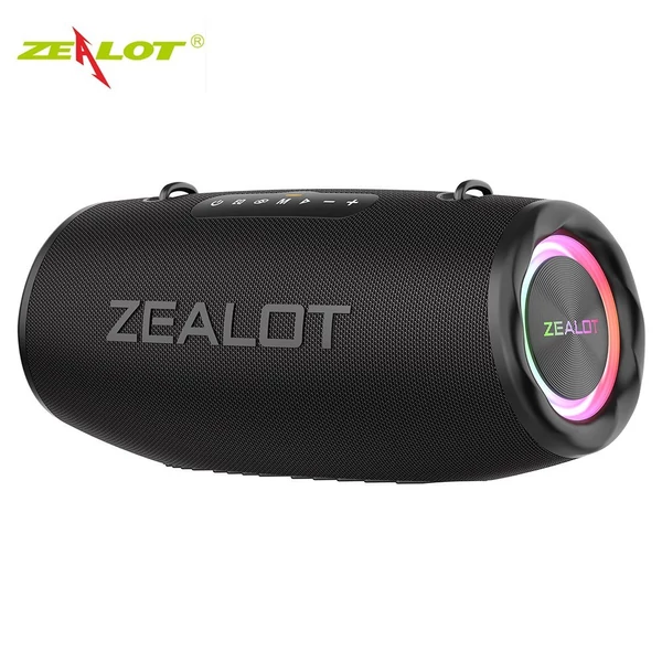 ZEALOT S87 BT hangszóró - Vezeték nélküli, 80 W-os bömbölő hang, LED világítás, vízálló, hordozható - Fekete