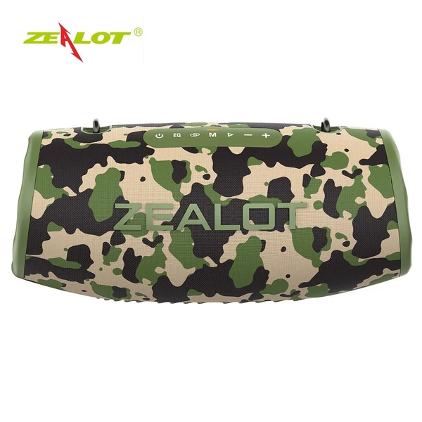 ZEALOT S87 BT hangszóró - Vezeték nélküli, 80 W-os bömbölő hang, LED világítás, vízálló, hordozható - Terepszínű
