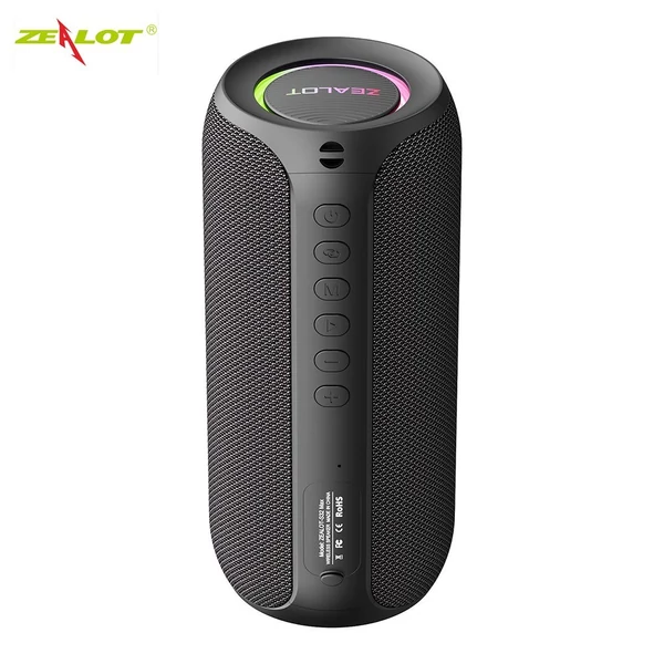 ZEALOT S32 Max: nagy hatékonyságú hordozható vezeték nélküli hangszóró BT 5.2 technológiával és RGB fényeffektusokkal - Fekete