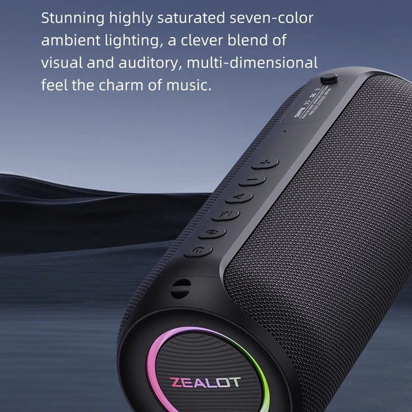 ZEALOT S32 Max: nagy hatékonyságú hordozható vezeték nélküli hangszóró BT 5.2 technológiával és RGB fényeffektusokkal - Kék
