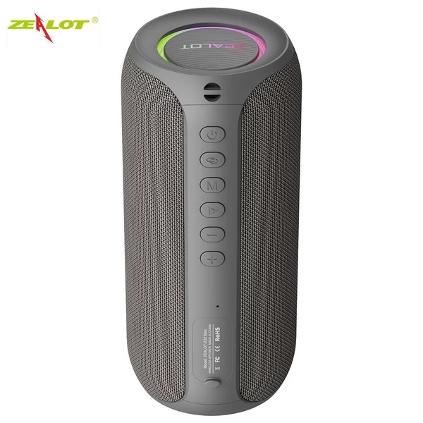 ZEALOT S32 Max: nagy hatékonyságú hordozható vezeték nélküli hangszóró BT 5.2 technológiával és RGB fényeffektusokkal - Szürke