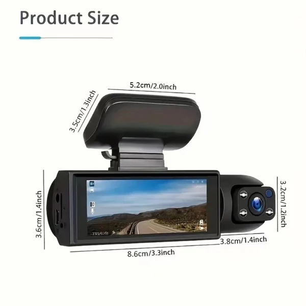 1080P DVR Dash kamera, első és belső kettős kamerás menetrögzítő 3,16 hüvelykes IPS képernyővel