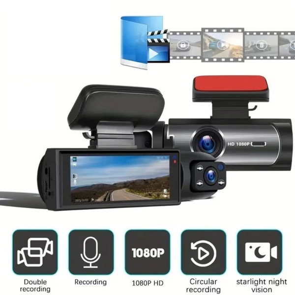 1080P DVR Dash kamera, első és belső kettős kamerás menetrögzítő 3,16 hüvelykes IPS képernyővel