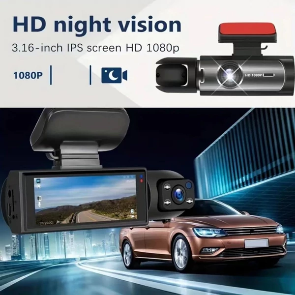 1080P DVR Dash kamera, első és belső kettős kamerás menetrögzítő 3,16 hüvelykes IPS képernyővel