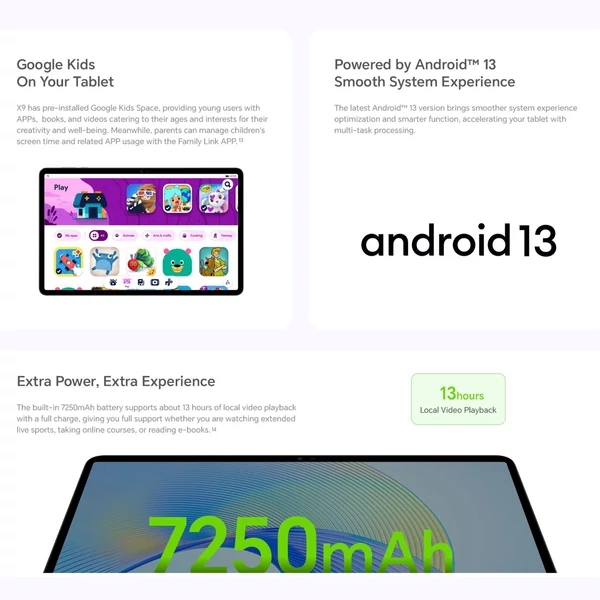 HONOR Pad X9 11,5 hüvelykes 2K teljes nézetű kijelzős WIFI táblagép 4 GB + 128 GB tárhellyel és 7250 mAh akkumulátorral - Szürke