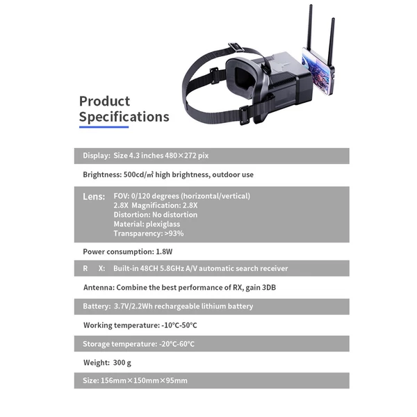 5,8 GHz-es FPV szemüveg, magával ragadó repülési szemüveg