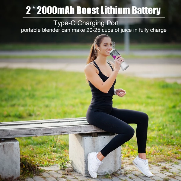 Hordozható turmixgép, 600 ml-es személyi méretű gyümölcscentrifuga csésze - Fehér
