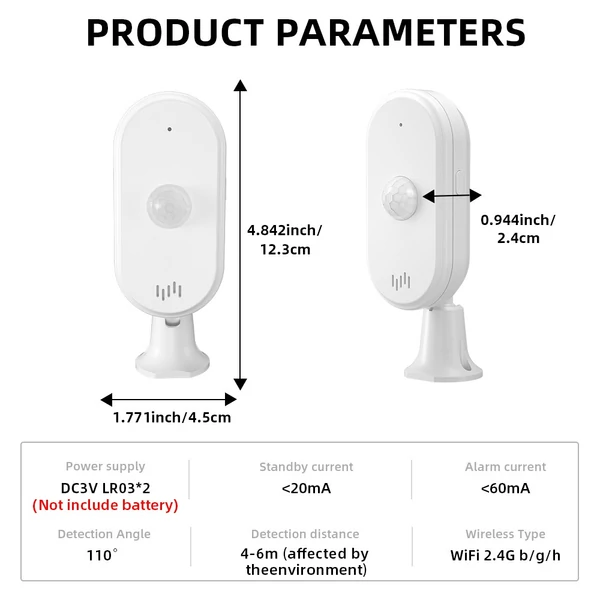 WiFi PIR mozgásérzékelő, vezeték nélküli biztonsági riasztó, infravörös mozgásérzékelő