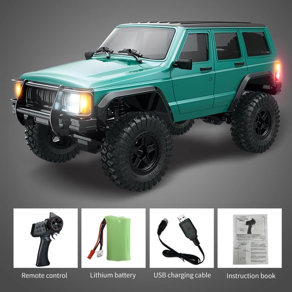 2,4 GHz-es 1:18 4WD újratölthető elektromos terepjáró LED lámpákkal - Zöld, 3 akkumulátor