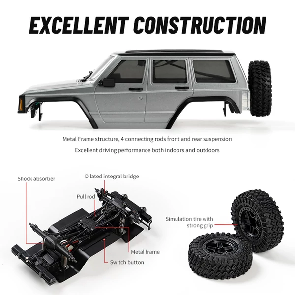 2,4 GHz-es 1:18 4WD újratölthető elektromos terepjáró LED lámpákkal - Fehér, 2 akkumulátor