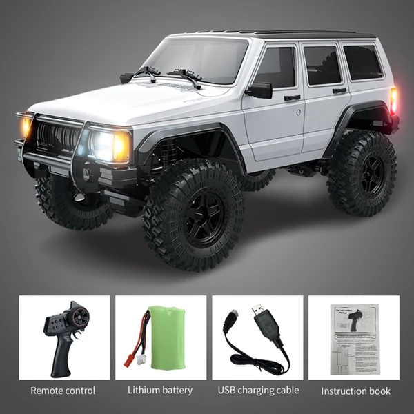 2,4 GHz-es 1:18 4WD újratölthető elektromos terepjáró LED lámpákkal - Fehér, 3 akkumulátor