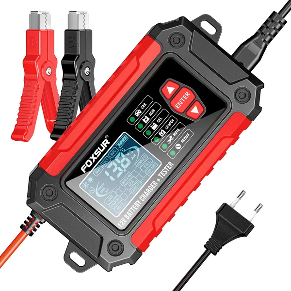 FOXSUR 12V 6 Amperes akkumulátortöltő és teszter - Piros