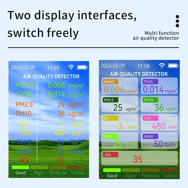 Tuya WiFi multifunkcionális levegőminőség mérő háztartási HCHO / TVOC / szén-monoxid / CO2, PM2.5 / PM10 teszter - Fekete