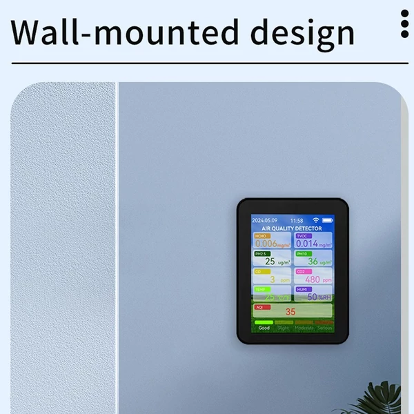 Tuya WiFi multifunkcionális levegőminőség mérő háztartási HCHO / TVOC / szén-monoxid / CO2, PM2.5 / PM10 teszter - Fekete