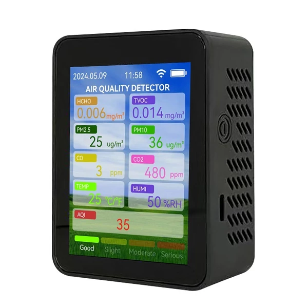 Tuya WiFi multifunkcionális levegőminőség mérő háztartási HCHO / TVOC / szén-monoxid / CO2, PM2.5 / PM10 teszter - Fekete