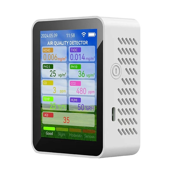 Tuya WiFi multifunkcionális levegőminőség mérő háztartási HCHO / TVOC / szén-monoxid / CO2, PM2.5 / PM10 teszter - Fehér