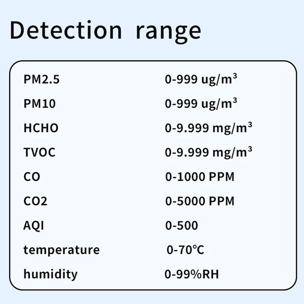 Tuya WiFi multifunkcionális levegőminőség mérő háztartási HCHO / TVOC / szén-monoxid / CO2, PM2.5 / PM10 teszter - Fehér