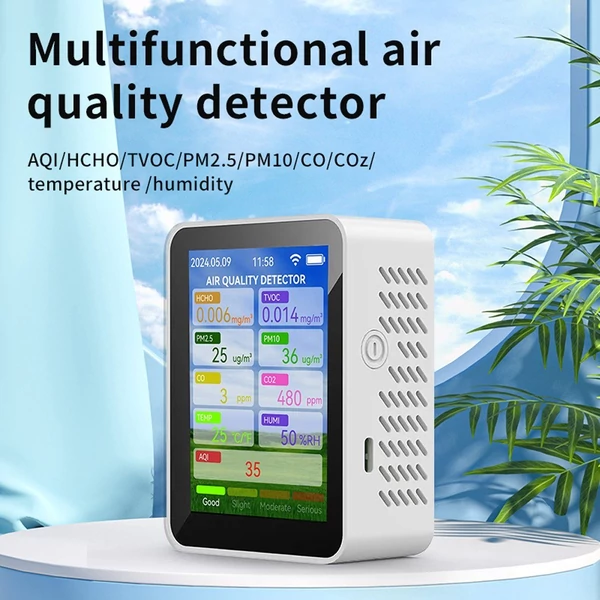 Tuya WiFi multifunkcionális levegőminőség mérő háztartási HCHO / TVOC / szén-monoxid / CO2, PM2.5 / PM10 teszter - Fehér