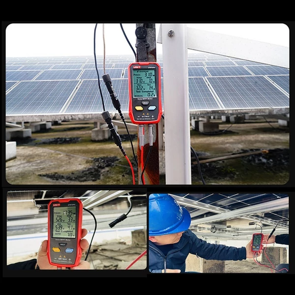UNI-T UT673PV napelemes MPPT mérő, fotovoltaikus teljesítménymérő, csúcsteljesítmény, feszültség, áram teszt