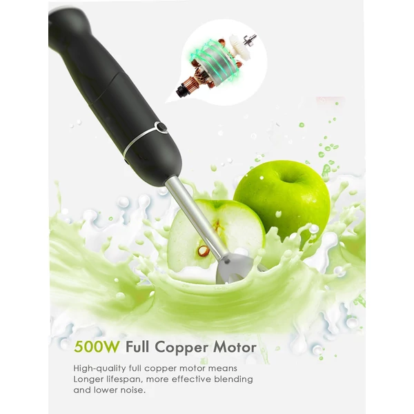 homgeek 500 W-os merítős botmixer, 3 az 1-ben, 6 sebességes elektromos botmixer turbó funkcióval - Fekete